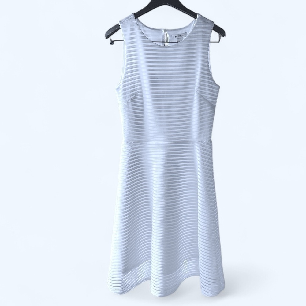 White House Black Market White Striped A-Line Flared Jacquard Mini Dress Size 4